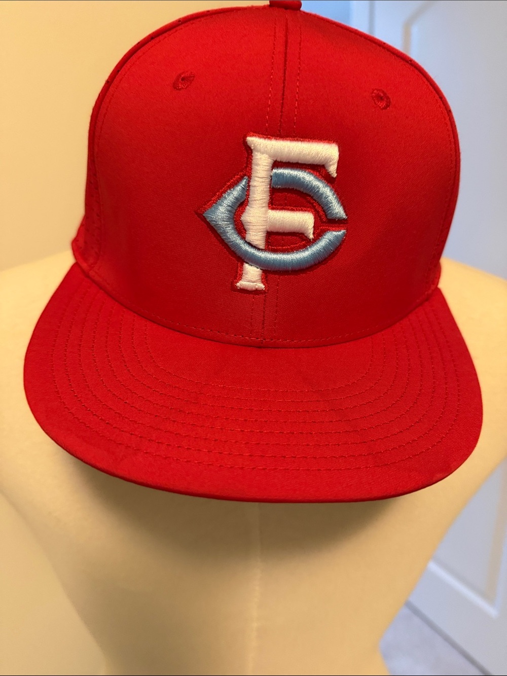 The Game Red Kids Baseball Hat with White & Light Blue Embroidered Logo